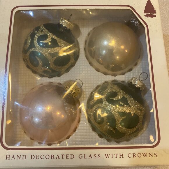 Vintage Christmas By Krebs Distinctive Glass Ornaments Gold Glitter Set Of 4 - Picture 2 of 6